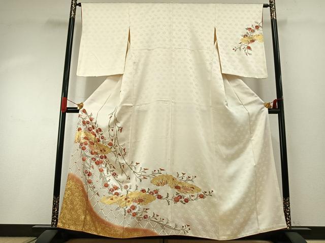 平和屋着物●訪問着 刺繍 雲取り花文 金彩 正絹 逸品 AABI9167fy