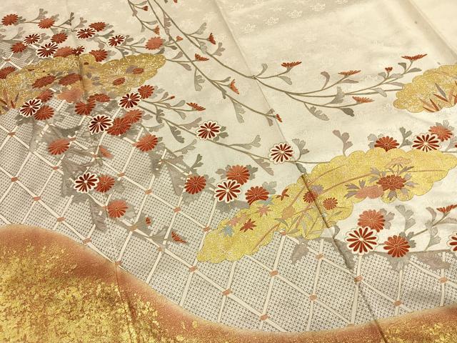 平和屋着物●訪問着 刺繍 雲取り花文 金彩 正絹 逸品 AABI9167fy
