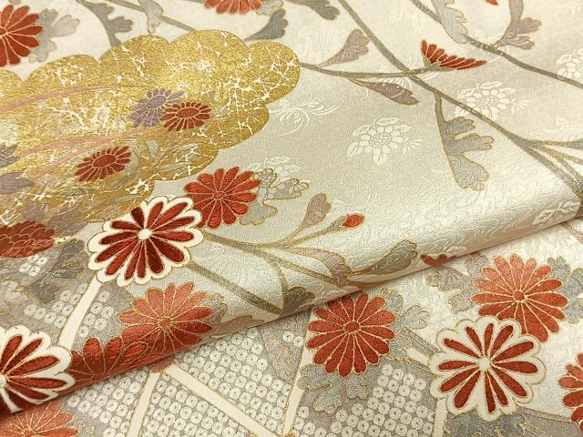 平和屋着物●訪問着 刺繍 雲取り花文 金彩 正絹 逸品 AABI9167fy