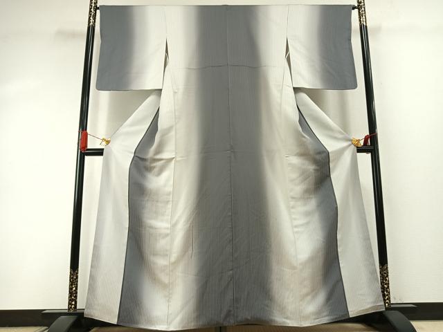 平和屋着物●上質な小紋 縞 暈し染め 正絹 逸品 AABI9168fy
