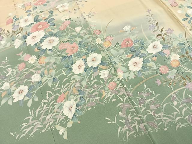 平和屋着物●訪問着 友禅 作家物 草花文 暈し染め 正絹 逸品 AABI9172fy