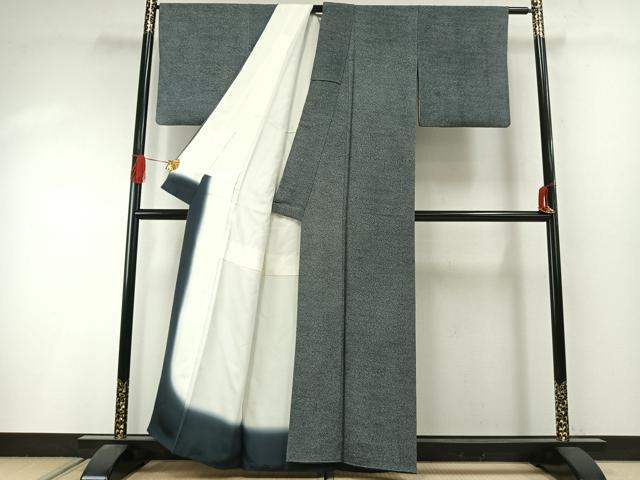 平和屋着物●内田信 江戸小紋 花尽くし 黒地 浜ちりめん 反端付き 正絹 逸品 AABI9173fy