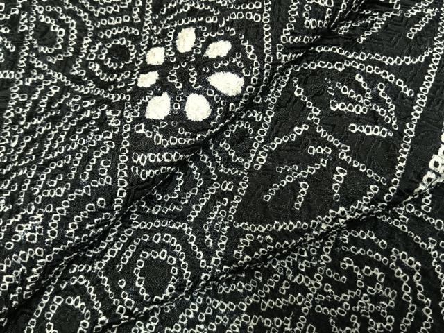 平和屋着物●上質な小紋 総絞り 斜縞 黒地 正絹 逸品 AABI9174fy