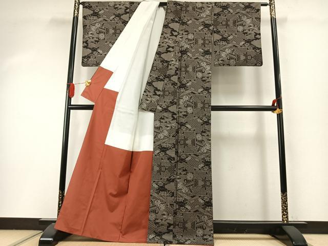 平和屋着物●本場大島紬 カタス9マルキ 風景花文 正絹 逸品 AABI9178fy