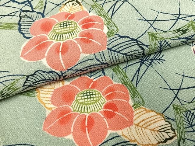 平和屋着物●上質な小紋 型染め 草花文 鬼しぼ縮緬 正絹 逸品 AABI9182fy