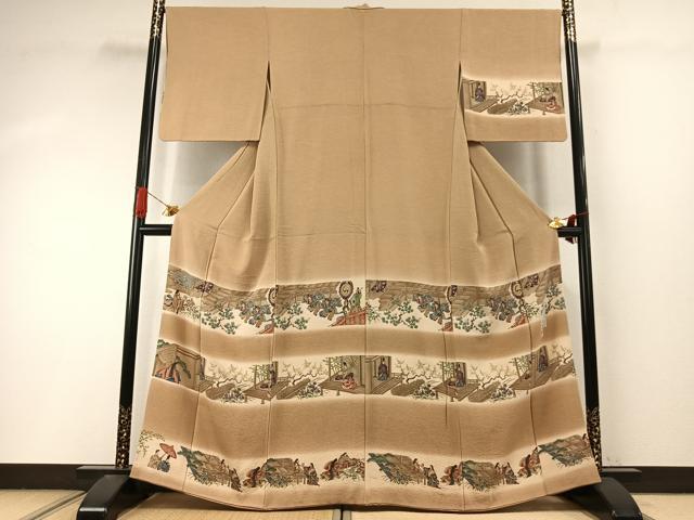 平和屋着物●友禅師・京の名工・伝統工芸士・樽本伊勢蔵 訪問着 人物風景文 暈し染め 金彩 正絹 逸品 AABI9183fy