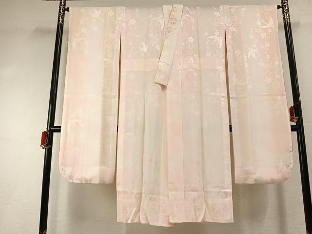 平和屋着物●振袖用長襦袢 無双仕立て 花鳥地紋 暈し染め 京都きもの友禅扱い 半衿刺繍 正絹 逸品 AABI9185fy