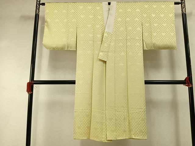 平和屋着物●長襦袢 袷 鱗吉祥地紋 淡黄色 ゑり善扱い 正絹 逸品 AABI9186fy