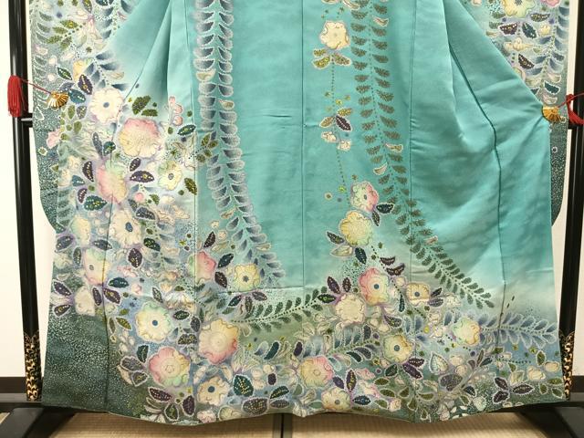 平和屋着物●豪華振袖 辻が花 暈し染め 金彩 銀通し地 正絹 逸品 AABI9189fy