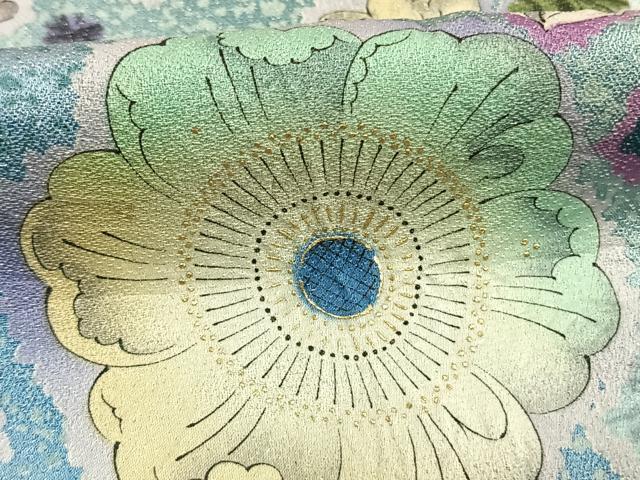 平和屋着物●豪華振袖 辻が花 暈し染め 金彩 銀通し地 正絹 逸品 AABI9189fy