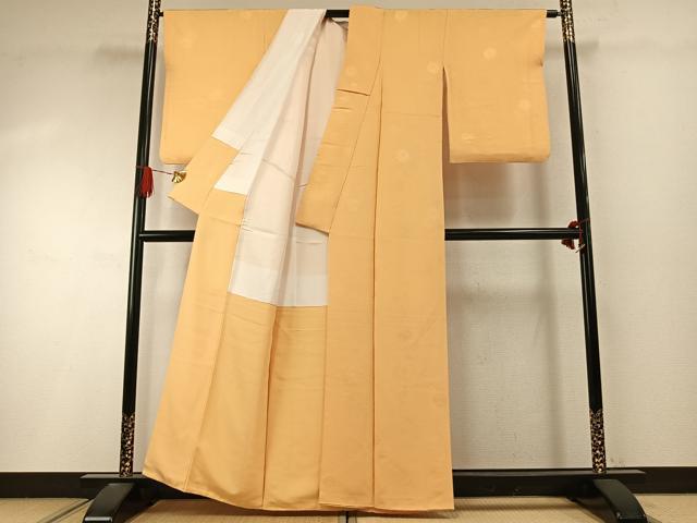 平和屋着物●上質な色無地 草花地紋 萱草色 正絹 逸品 AABI9191fy