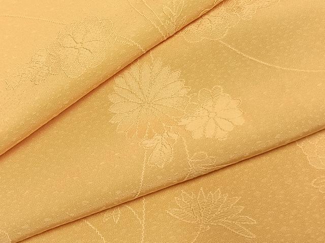 平和屋着物●上質な色無地 草花地紋 萱草色 正絹 逸品 AABI9191fy
