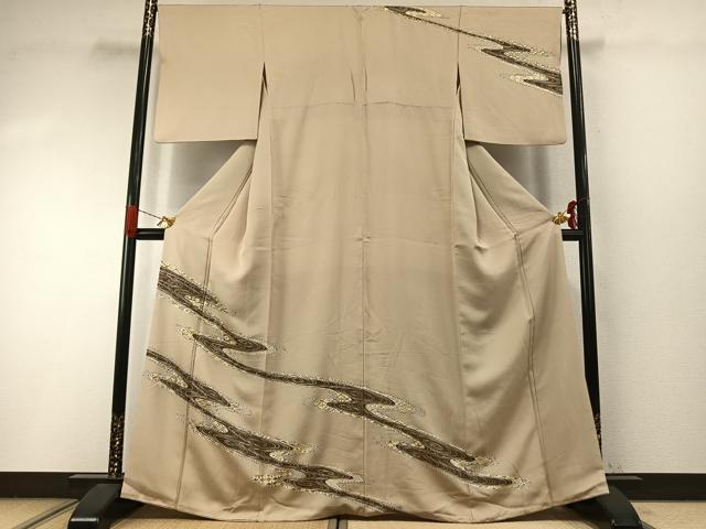 平和屋着物●訪問着 駒刺繍 流水花文 金彩 ゑり善扱い 正絹 逸品 AABI9192fy