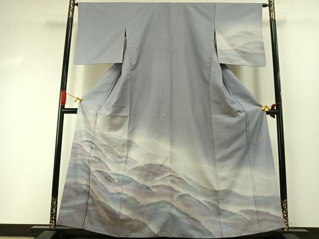 平和屋着物●石川県指定無形文化財 牛首紬 白山工房 手織り 訪問着 風景文 正絹 逸品 AABI9199fy