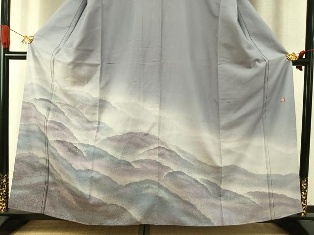 平和屋着物●石川県指定無形文化財 牛首紬 白山工房 手織り 訪問着 風景文 正絹 逸品 AABI9199fy
