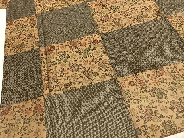 平和屋着物●お召 市松花唐草文 正絹 逸品 未使用 AABI9202fy