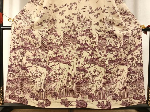 平和屋着物●訪問着 型染め 松竹梅 鬼しぼ縮緬 正絹 逸品 AABI9203fy