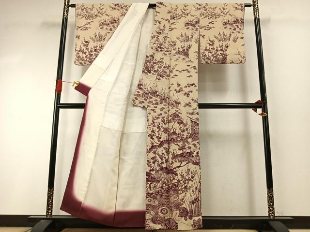 平和屋着物●訪問着 型染め 松竹梅 鬼しぼ縮緬 正絹 逸品 AABI9203fy