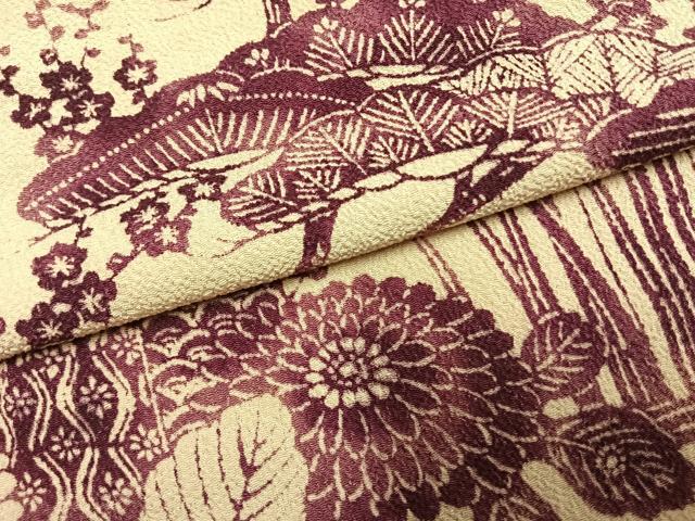 平和屋着物●訪問着 型染め 松竹梅 鬼しぼ縮緬 正絹 逸品 AABI9203fy