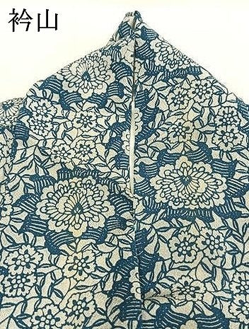 平和屋着物●上質な小紋 藍 型染め 更紗花文 正絹 逸品 AABI9204fy