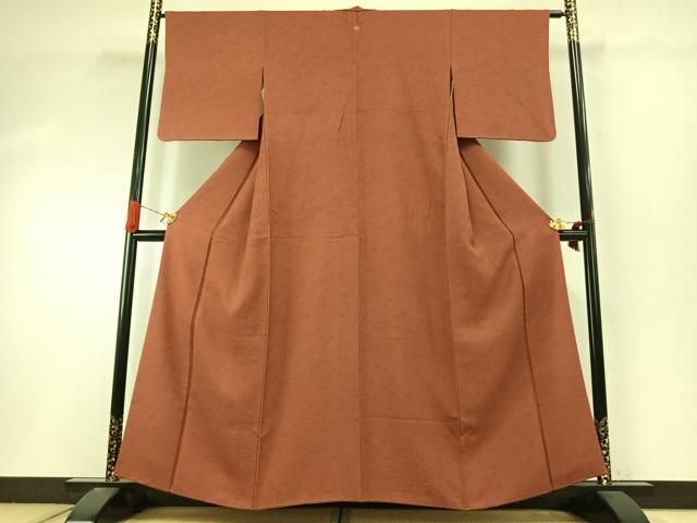 平和屋着物●上質な色無地 花唐草地紋 茶色 正絹 逸品 AABI9211fy