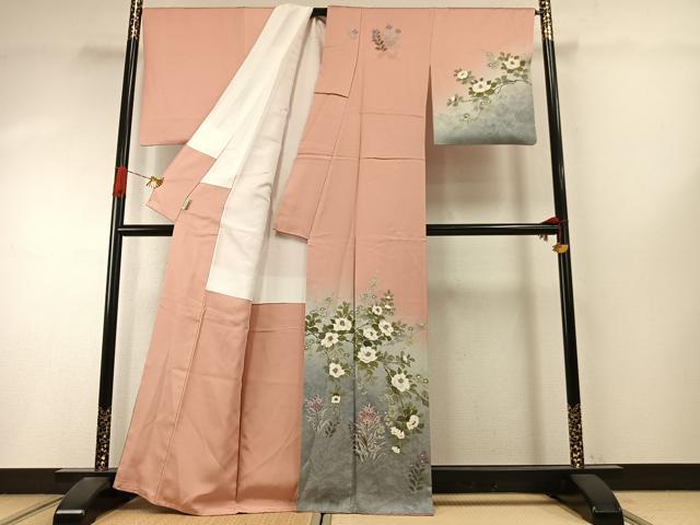 平和屋着物●染織工芸はまや 京都手描友禅作家 濱屋修一郎 訪問着 草花文 暈し染め 金彩 正絹 逸品 AABI9215fy