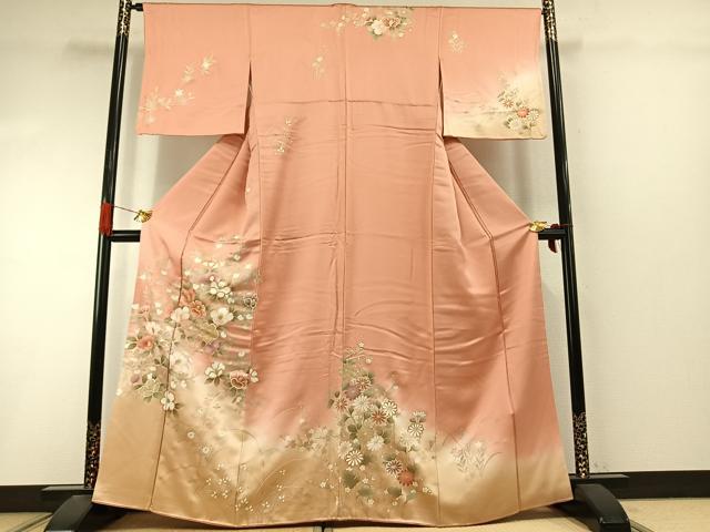 平和屋着物●訪問着 駒刺繍 草花文 暈し染め 金彩 正絹 逸品 AABI9220fy