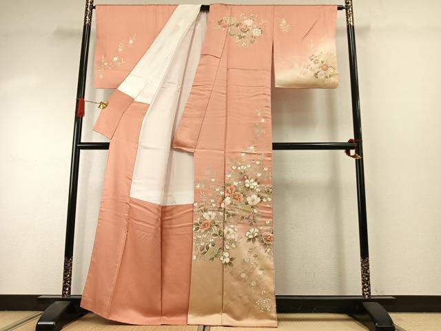 平和屋着物●訪問着 駒刺繍 草花文 暈し染め 金彩 正絹 逸品 AABI9220fy