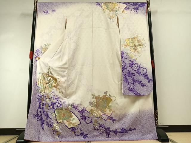 平和屋着物●豪華振袖 駒刺繍 絞り 扇面花文 暈し染め 金銀彩 やまと誂製 正絹 逸品 AABI9225fy