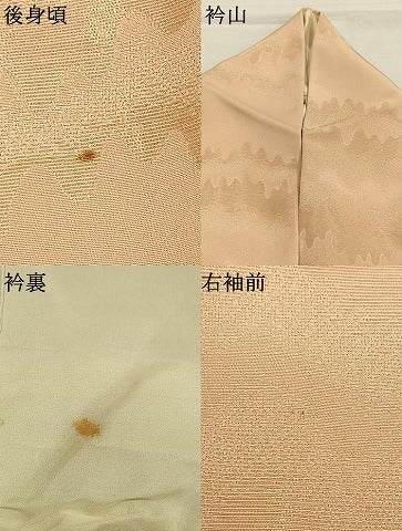 平和屋着物●上質な色無地 幾何学地紋 薄香色 金通し地 正絹 逸品 AABI9226fy