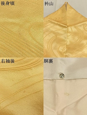 平和屋着物●上質な色無地 流水地紋 卵色 正絹 逸品 AABI9243fy