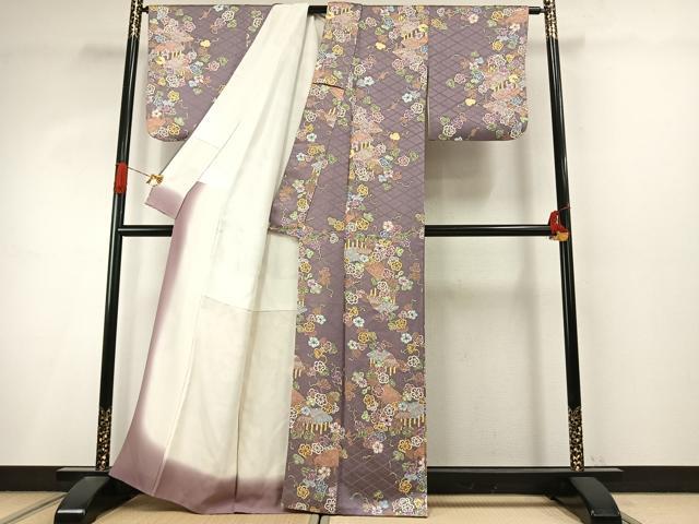平和屋着物●上質な小紋 風景花唐草文 金彩 正絹 逸品 AABI9253fy