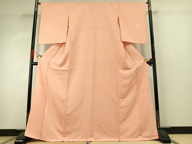 平和屋着物●上質な色無地 吉祥花地紋 赤香色 正絹 逸品 AABI9257fy
