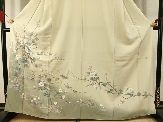 平和屋着物●訪問着 友禅 作家物 枝花文 暈し染め 三越扱い 正絹 逸品 AABI9258fy