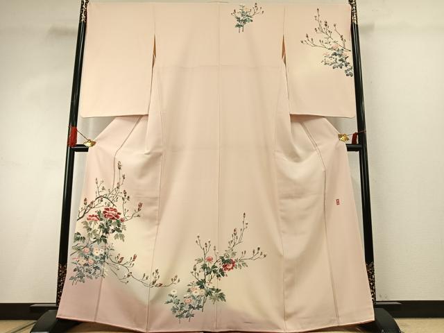 平和屋着物●十日町友禅作家 岡村蒼風 訪問着 枝花文 暈し染め 正絹 逸品 AABI9260fy
