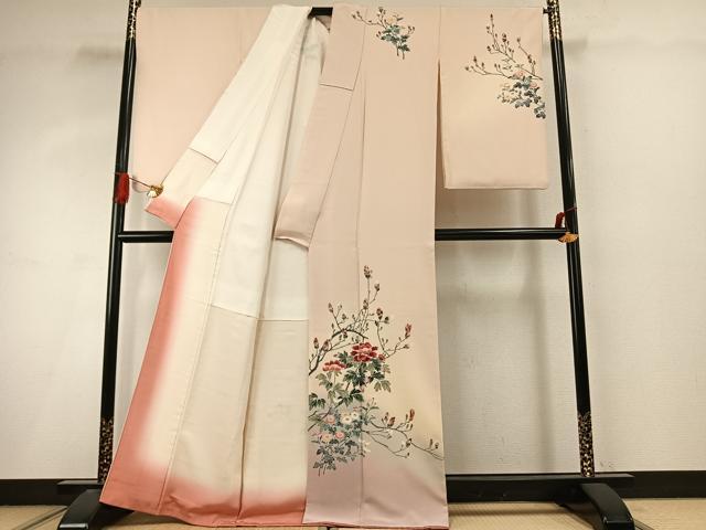 平和屋着物●十日町友禅作家 岡村蒼風 訪問着 枝花文 暈し染め 正絹 逸品 AABI9260fy