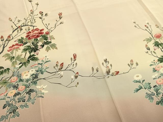 平和屋着物●十日町友禅作家 岡村蒼風 訪問着 枝花文 暈し染め 正絹 逸品 AABI9260fy