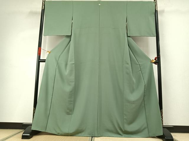 平和屋着物●上質な色無地 山葵色 正絹 逸品 AABI9263fy