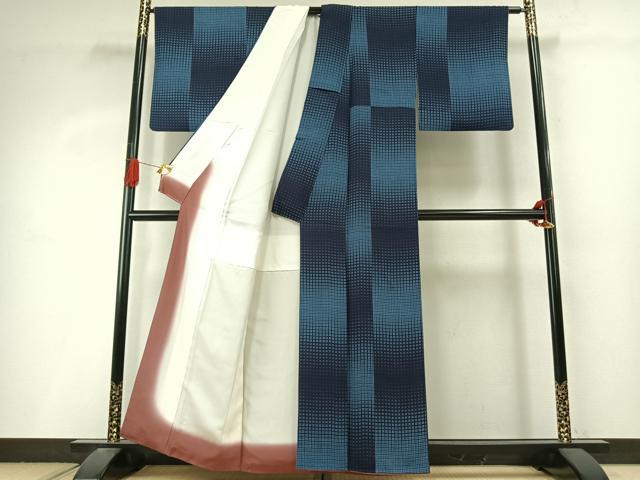 平和屋着物●上質な小紋 市松文様 正絹 逸品 AABI9264fy
