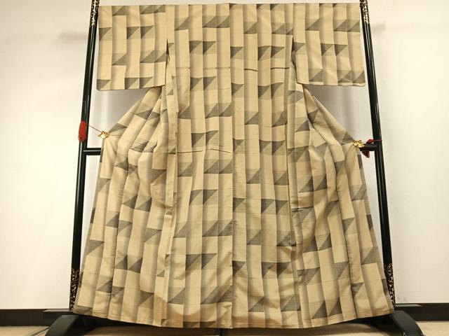 平和屋着物●上質な紬 幾何学文様 正絹 逸品 AABI9269fy