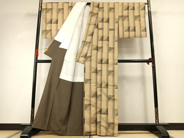 平和屋着物●上質な紬 幾何学文様 正絹 逸品 AABI9269fy