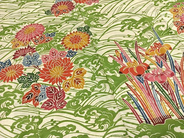 平和屋着物●豪華振袖 型染め 立波草花文 正絹 逸品 AABI9271fy