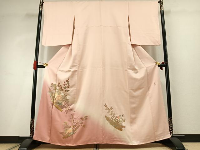 平和屋着物●金彩友禅 卓越技能者・名工・和田光正 訪問着 草花文 暈し染め 金銀彩 正絹 逸品 AABI9277fy