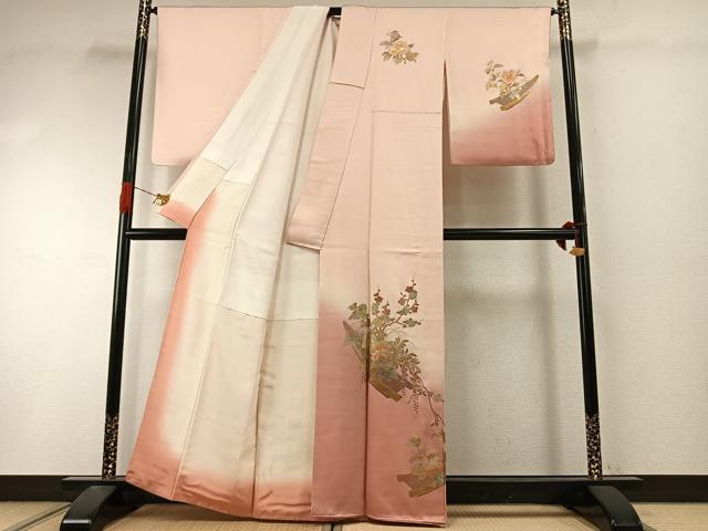 平和屋着物●金彩友禅 卓越技能者・名工・和田光正 訪問着 草花文 暈し染め 金銀彩 正絹 逸品 AABI9277fy
