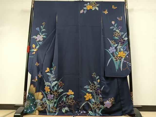 平和屋着物●豪華振袖 花蝶文 金銀彩 正絹 逸品 AABI9278fy