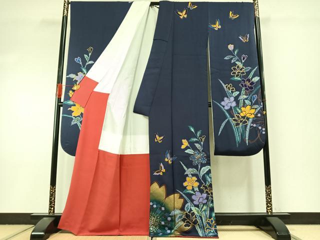 平和屋着物●豪華振袖 花蝶文 金銀彩 正絹 逸品 AABI9278fy