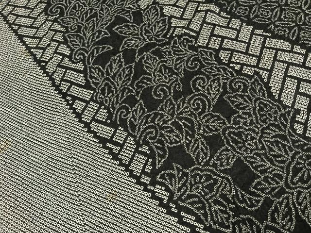 平和屋着物●訪問着 総絞り 花唐草文 黒地 正絹 逸品 AABI9280fy