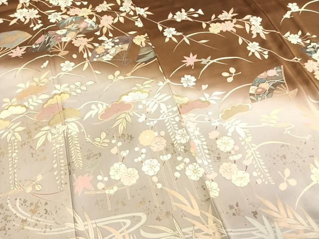 平和屋着物●訪問着 作家物 扇面花文 暈し染め 金彩 正絹 逸品 AABI9281fy