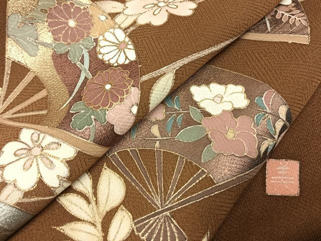 平和屋着物●訪問着 作家物 扇面花文 暈し染め 金彩 正絹 逸品 AABI9281fy