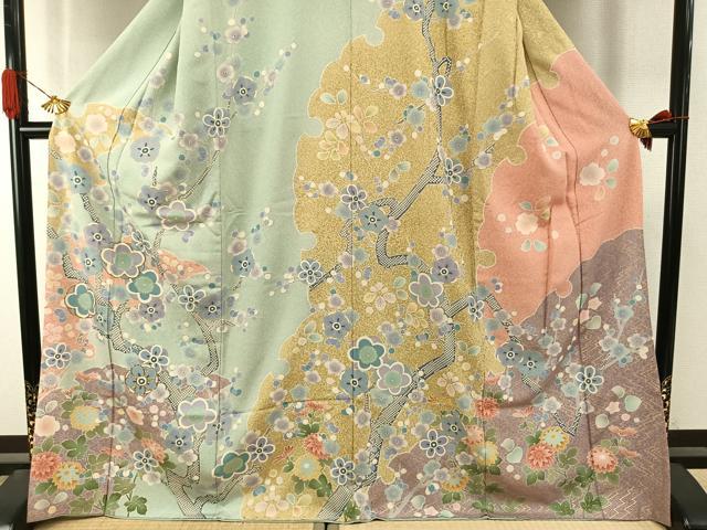 平和屋着物●訪問着 駒刺繍 草花文 金彩 正絹 逸品 AABI9282fy